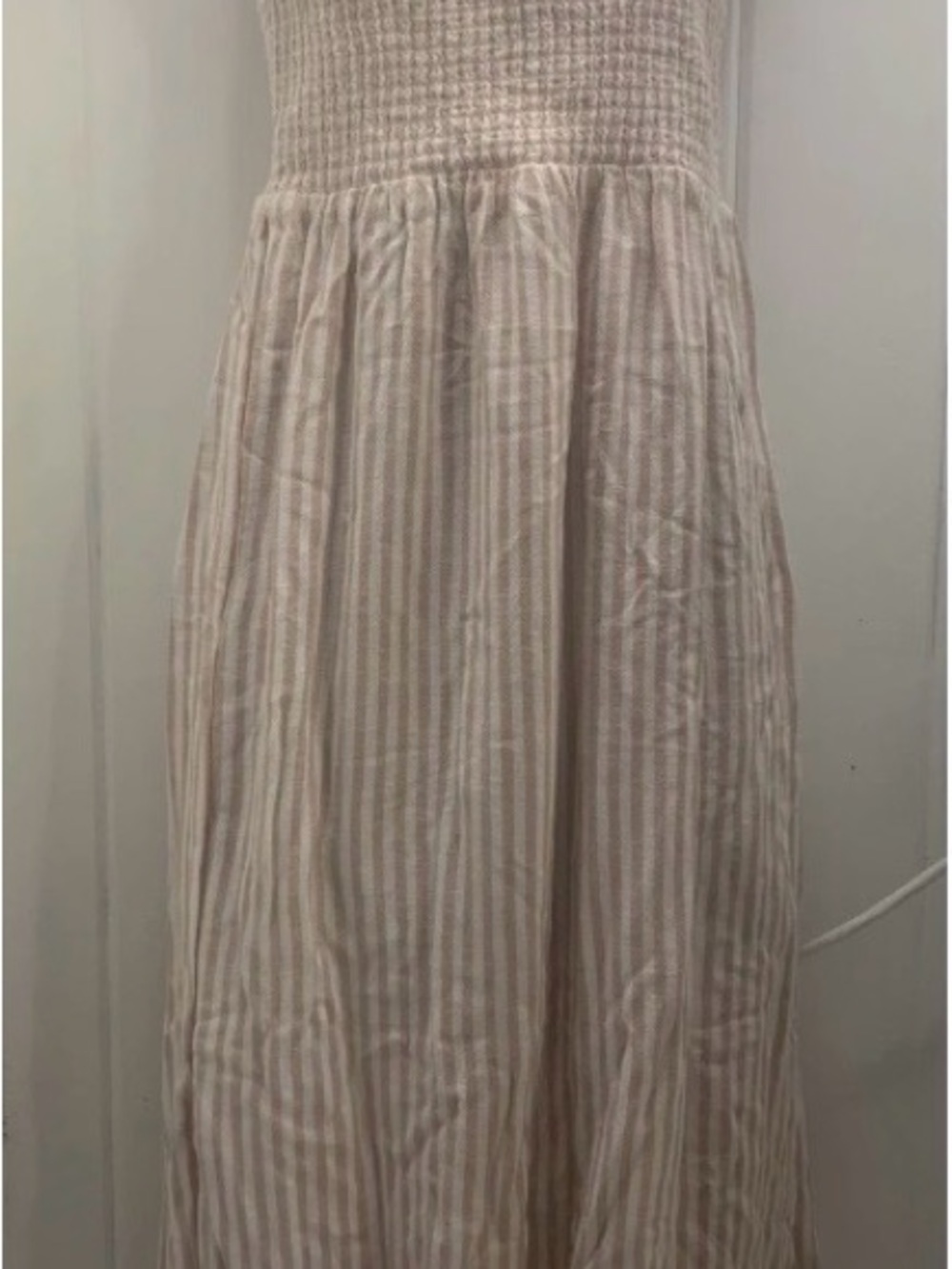 Gap Maxi Dress Size S Smocked Bodice Pink Stripe Linen Top Ties - Picture 10 of 14